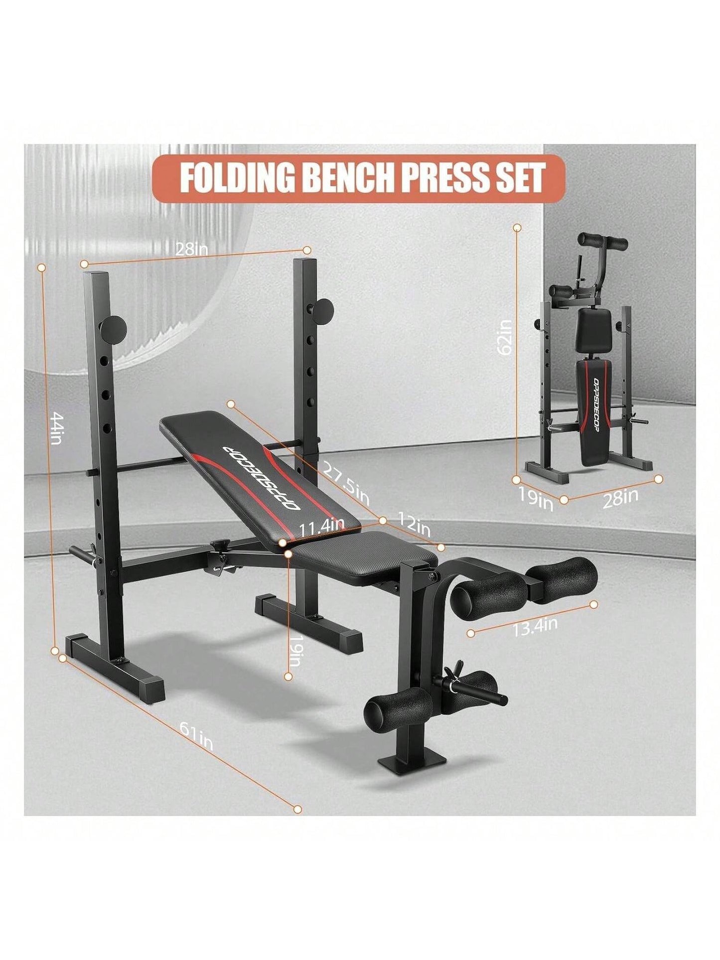 Weight Bench Set, 600LBS Adjustable Bench Press Set with Squat Rack & Leg Extension, Folding Workout Bench Set for Full Body Workout, Standard Weight Training Benches for Home Gym Exercise Carbon
