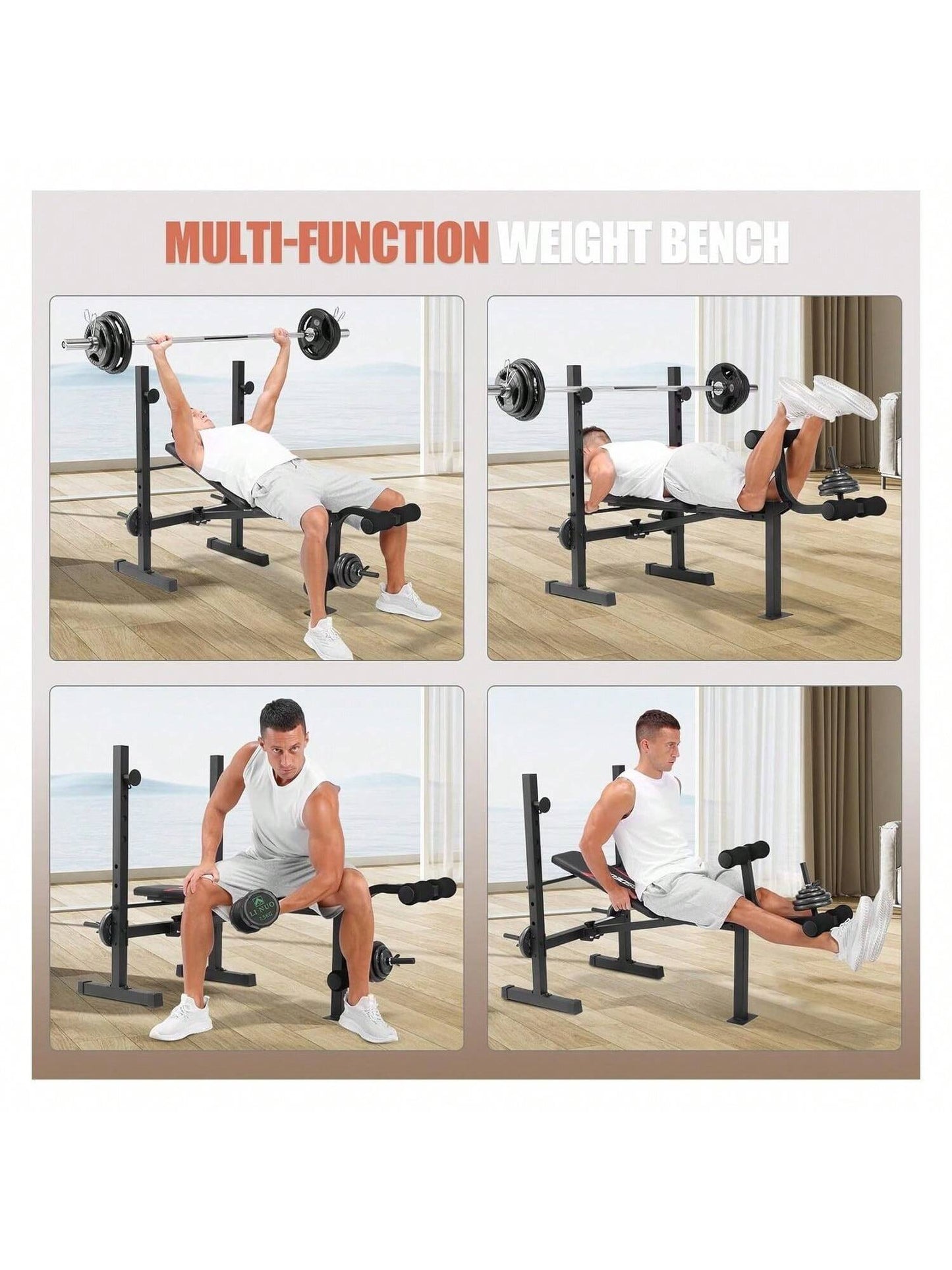 Weight Bench Set, 600LBS Adjustable Bench Press Set with Squat Rack & Leg Extension, Folding Workout Bench Set for Full Body Workout, Standard Weight Training Benches for Home Gym Exercise Carbon