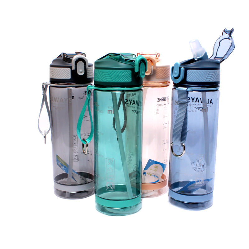 Large Capacity Sports Water Bottle Straw Cup Plastic Portable