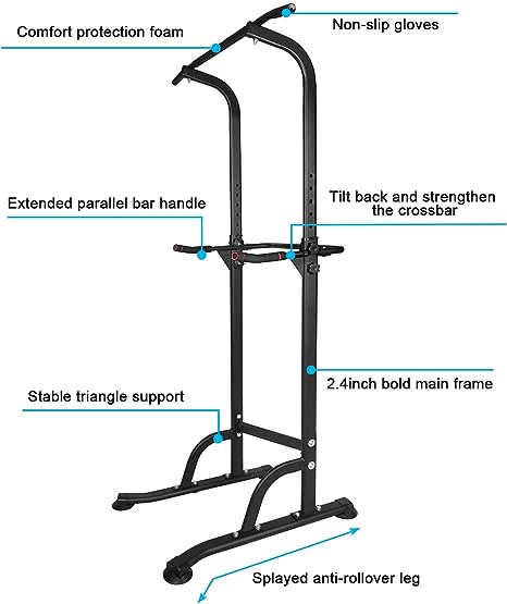 Sport Power Tower Workout Dip Station Pull Up Bar, Height Adjustable Multi-Function Dip Stand For Home Gym Strength Training Fitness Equipment