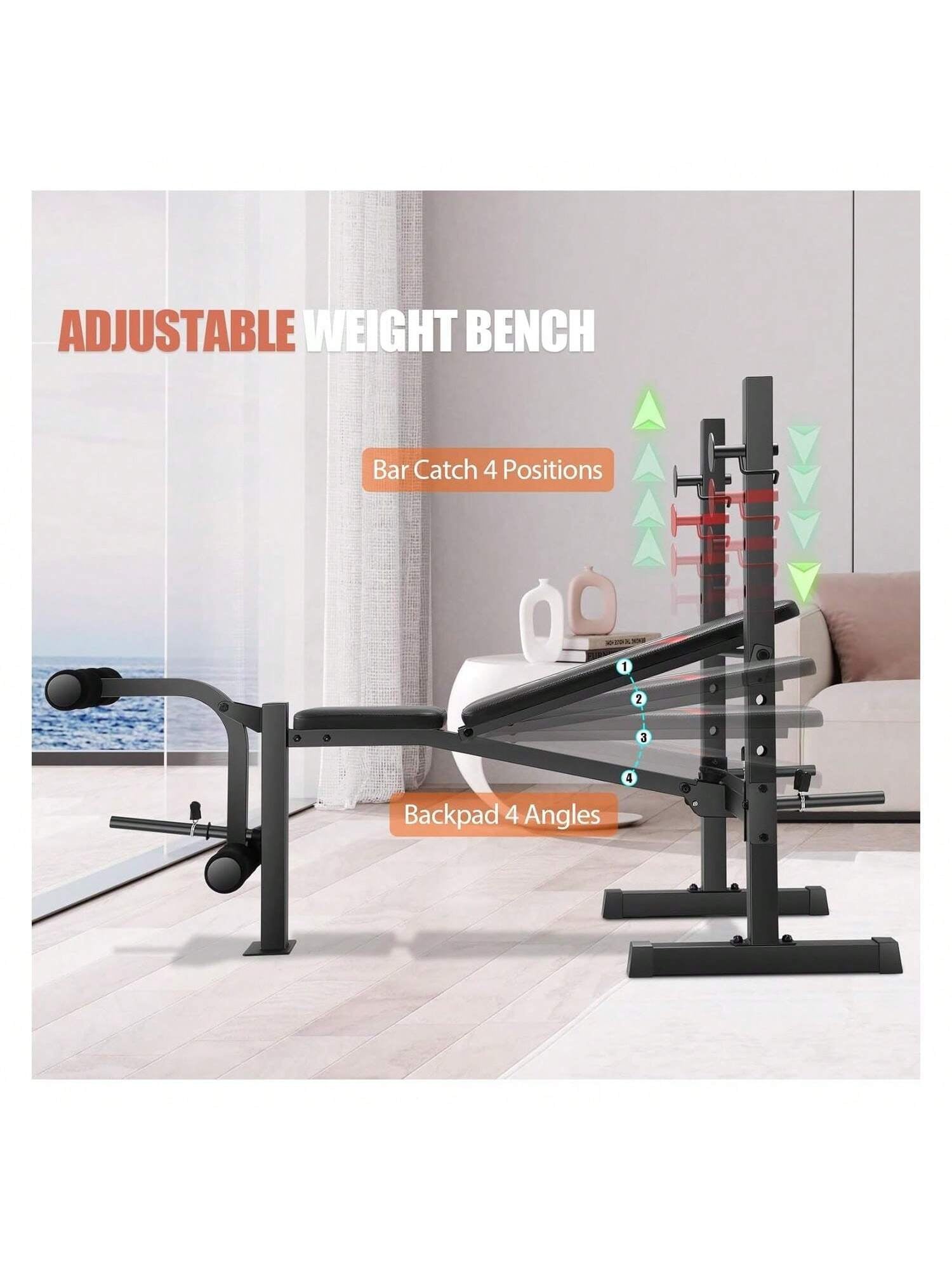 Weight Bench Set, 600LBS Adjustable Bench Press Set with Squat Rack & Leg Extension, Folding Workout Bench Set for Full Body Workout, Standard Weight Training Benches for Home Gym Exercise Carbon