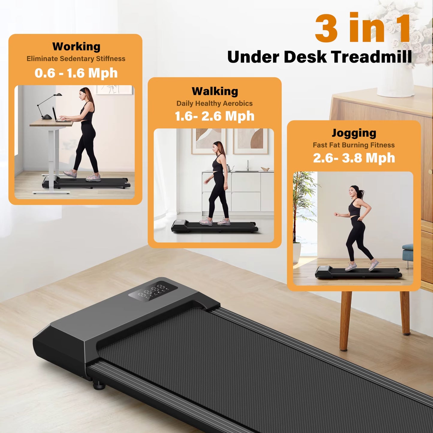 Smart under Desk Treadmill for Home Office,Treadmill with App&Remote Control, LCD Screen, Quiet Walking Jogging Exercise Machine